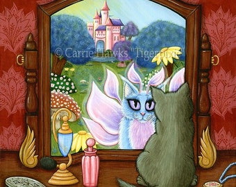 Cat Fairy Art Cat Painting Fantasy Cats Art Vanity Castle Limited Editon Canvas Giclee Art Print 11x14 Art For Cat Lover Carrie Hawks