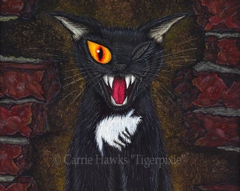 Edgar Allen Poe Black Cat Gothic Cat Painting Black Cat Art E A Poe Horror One Eyed Cat Big Eye Dark Cat Art Print Cat Lovers
