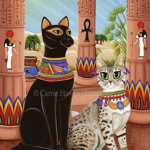 Bast Cat Art Bastet Egyptian Goddess Temple Fantasy Cat Art Print Mau Art For Cat Lovers Gift Carrie Hawks