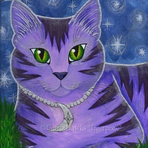 Whimsical Cat Painting Moon Cat Art Astra Purple Cat Celestial Cat Stars Fantasy Cat Art Print Cat Lovers Art Carrie Hawks image 1