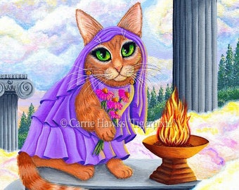 Greek Goddess Hestia Cat Art Print Ginger Cat Mount Olympus Hearth Home Greek Mythology Orange Cat Art Print Cat Lovers Carrie Hawks