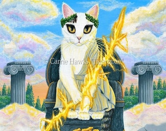 Zeus King of the Gods Greek God of Lightning White Cat Greek Mythology Olympus Cat Art Limited Edition Canvas Print 11x14 Cat Lovers Art