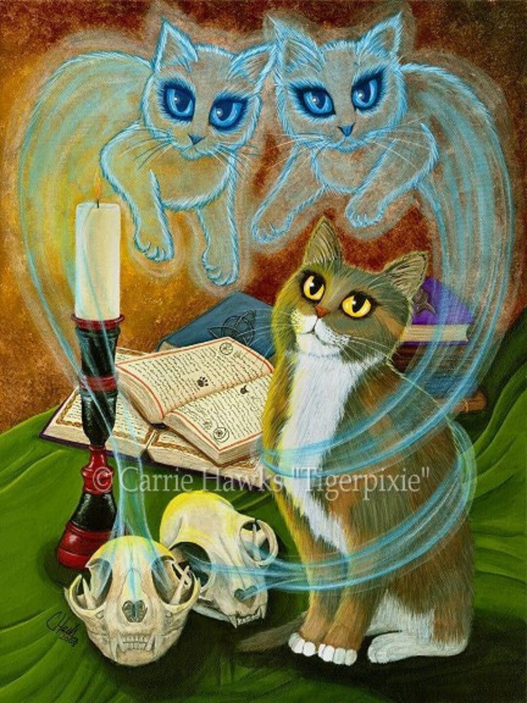 Cat Painting Witch Cat Art Ghost Cats Skull Calico Cat Gothic Fantasy