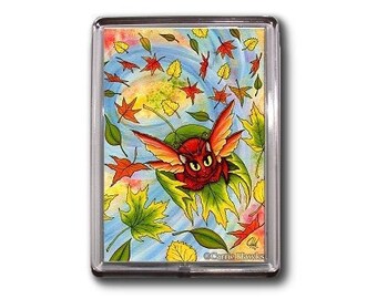 Fairy Cat Magnet Autumn Fall Leaves Seasons Fantasy Cat Art Framed Magnet Gifts For Cat Lovers Carrie Hawks