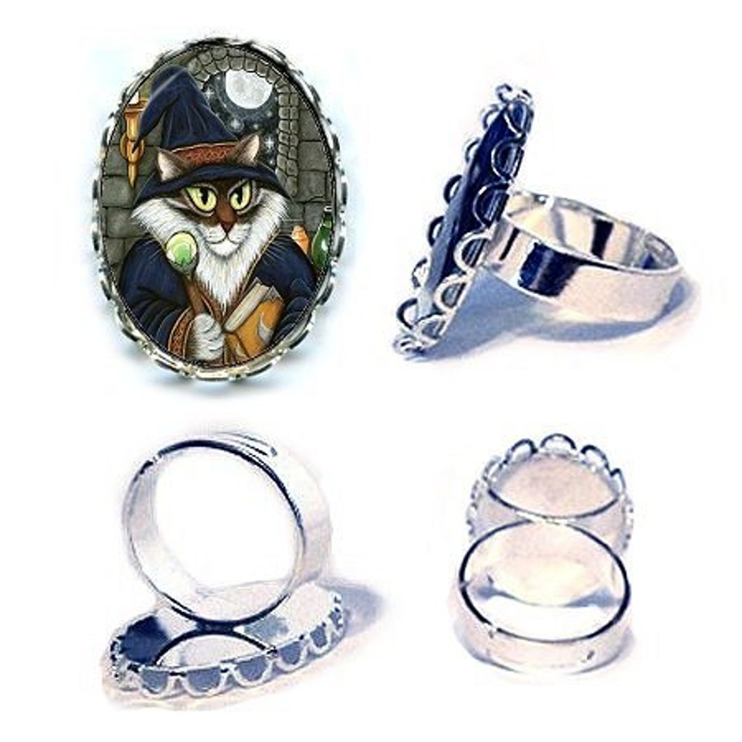 Merlin Magic Rings Items Wizard Cat Ring Merlin Magician Gothic Silver Cat Ring Fantasy Cat Art ...