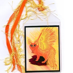 Phoenix Cat Bookmark Fire Cat Bookmarker Elemental Fairy Cat Winged Cat Fantasy Cat Art Mini Bookmark Carrie Hawks