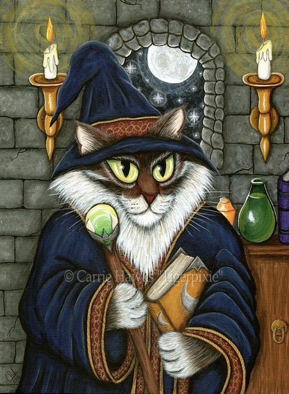 Cat Wizard Art Merlin Magician Cat Painting Magic Cat Sorcerer Etsy Cat Wizard Art Merlin Magician Cat Painting Magic Cat Sorcerer Etsy