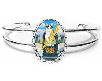 Zeus Greek God Cat Bracelet King of the Gods Cat Lightning Mount Olympus White Cat Art Cameo Bracelet 25x18mm Cat Lovers Carrie Hawks