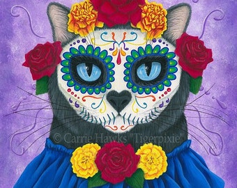 Day of the Dead Cat Art Cat Painting Gothic Mexican Sugar