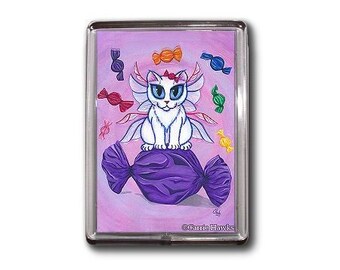 Candy Fairy Cat Magnet Hard Candy Fantasy Cat Art Framed Magnet Gifts For Cat Lovers Carrie Hawks