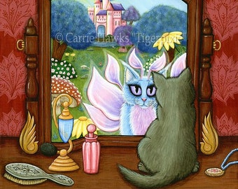Cat Fairy Art Cat Painting Fantasy Cats Art Vanity Castle Limited Editon Canvas Giclee Art Print 11x14 Art For Cat Lover