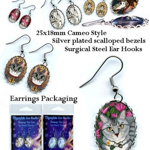 Mermaid Cat Earrings Atlantis Mercat Cat Art Cameo Earrings 25x18mm Gift for Cat Lovers Jewelry Carrie Hawks image 3