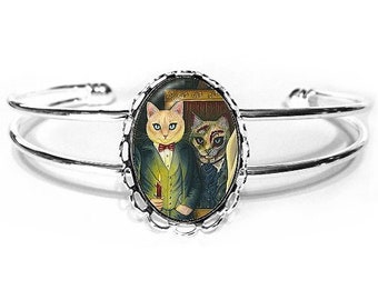 Dorian Gray Cat Bracelet Oscar Wilde The Picture Of Dorian Gray Dark Cat Art Silver Cat Bracelet 25x18mm Cat Lover Jewelry Carrie Hawks
