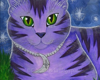 Moon Cat Art Cat Painting Stars Purple Cat Celestial Fantasy Cat Art Limited Edition Canvas Print 11x14 Art For Cat Lover Carrie Hawks