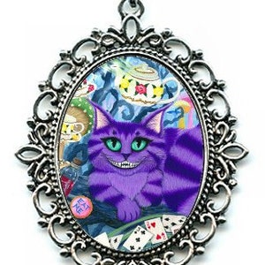 Cheshire Cat Necklace Alice in Wonderland Cat Cheshire Cameo Pendant 40x30mm Fantasy Cat Art Gift for Cat Lovers Jewelry Carrie Hawks