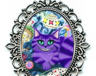 Cheshire Cat Necklace Alice in Wonderland Cat Cheshire Cameo Pendant 40x30mm Fantasy Cat Art Gift for Cat Lovers Jewelry Carrie Hawks