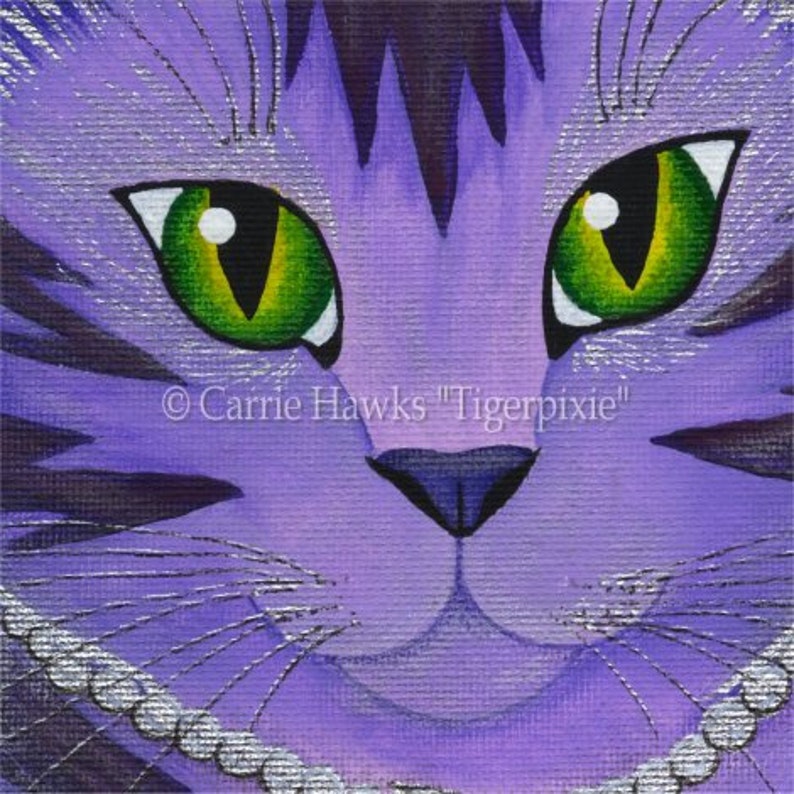 Whimsical Cat Painting Moon Cat Art Astra Purple Cat Celestial Cat Stars Fantasy Cat Art Print Cat Lovers Art Carrie Hawks image 2