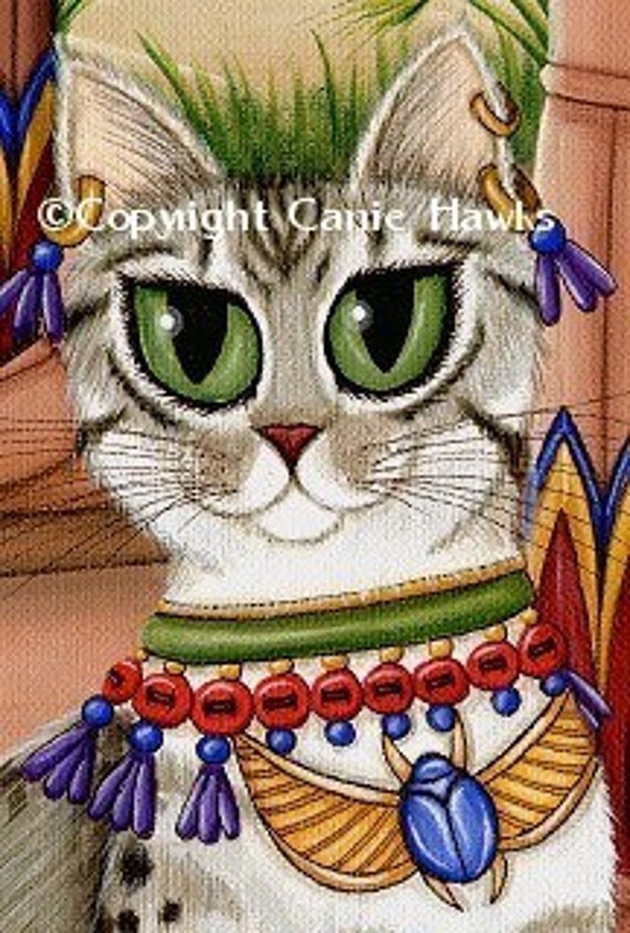 Bast Cat Art Bastet Egyptian Goddess Temple Fantasy Cat Art Print