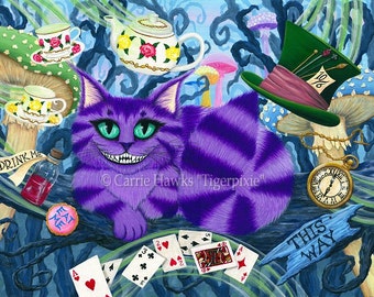 Cheshire Cat Art Cat Painting Alice in Wonderland Fairy Tale Fantasy Cat Art Print Cat Lovers Art Carrie Hawks