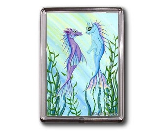 Mermaid Cat Magnet Sea Dragon Mercat Fantasy Cat Art Framed Magnet Cat Lovers Gifts Carrie Hawks