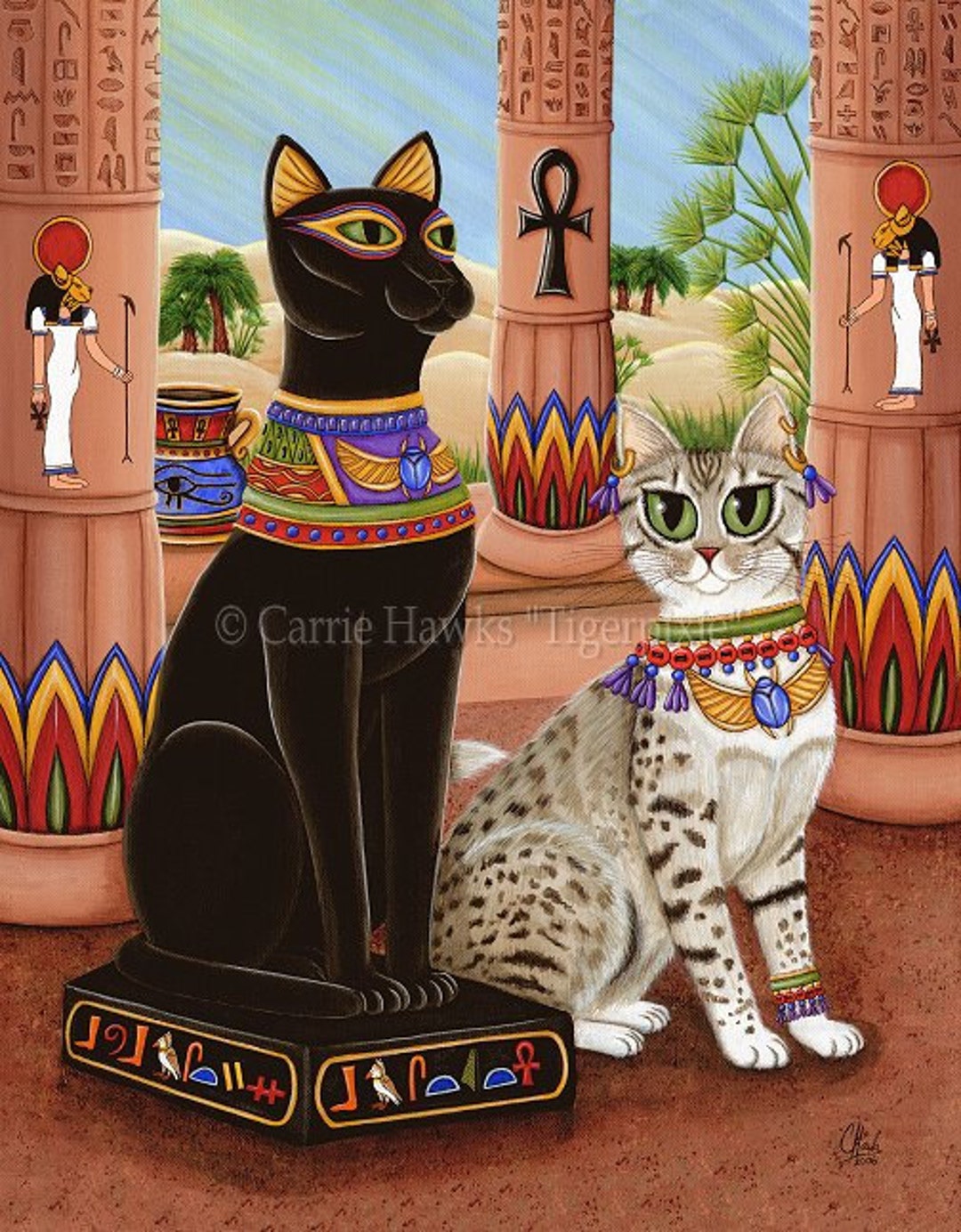 Bast Cat Art Bastet Egyptian Goddess Temple Fantasy Cat Art Print