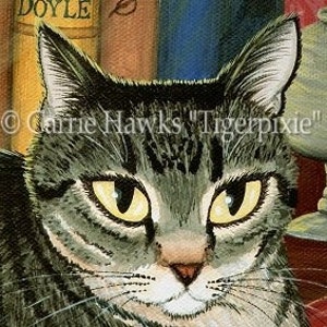 Library Cats Art Cat Painting Tabby Cat Tortoiseshell Cat Books Literary Cat Art Limited Edition Canvas Print 11x14 Art For Cat Lover image 3