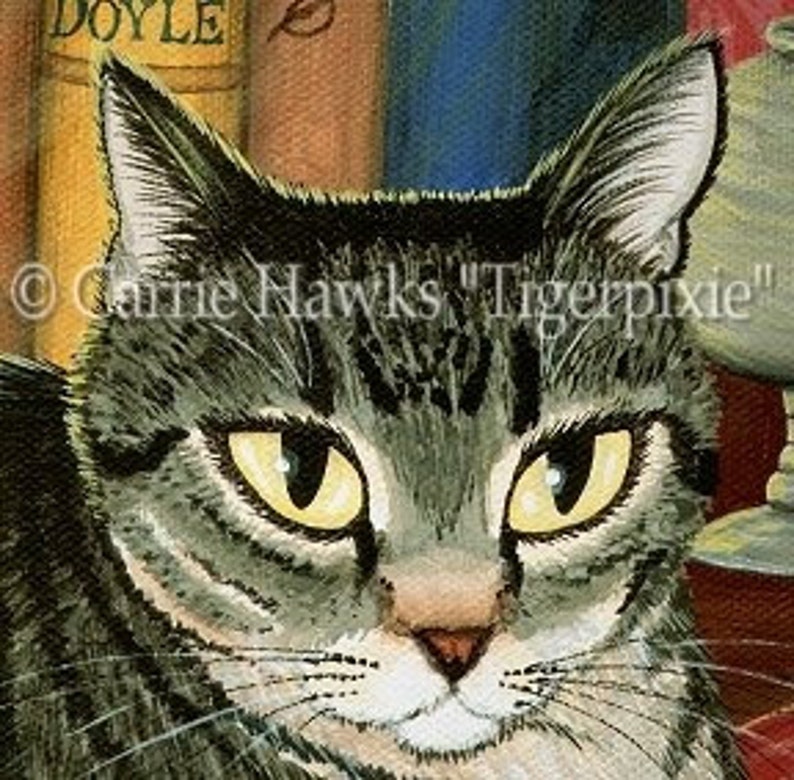 Library Cats Art Cat Painting Tabby Cat Tortoiseshell Cat Books Literary Cat Art Limited Edition Canvas Print 11x14 Art For Cat Lover image 3