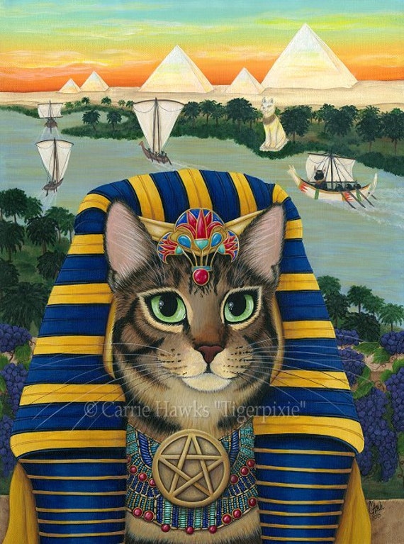 Egyptian Cat Pharaoh Cat Art Cat Painting Egypt Bast Cat King | Etsy