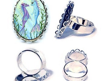 Anillo de gato sirena con diseño de dragón marino y gato plateado de Mercat, anillo con diseño de gato de fantasía del amanecer, 25 x 18 mm, regalo para amantes de los gatos, joyería Carrie Hawks