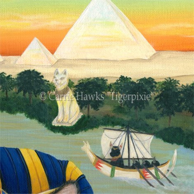 Egyptian Cat Pharaoh Cat Art Cat Painting Egypt Bast Cat King Etsy