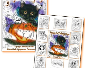 Holiday Cats Coloring Page Gift Set 3 Adult Coloring Book 10 Pages Halloween Cat, Valentine Cat, Christmas Cats, Art Cat Lovers Gift