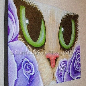 Cat Fantasy Art Cat Painting Lavender Roses Green Eyes Fantasy Cat Art Limited Edition Canvas Print 11x14 Art For Cat Lover Carrie Hawks image 2