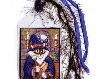Wizard Cat Bookmark Merlin Magician Cat Bookmarker Magic Cat Sorcerer Cat Fantasy Cat Art Mini Bookmark Cat Lovers Gift Carrie Hawks