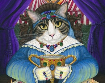 Fortune Teller Cat Psychic Tarot Card Art Queen of Cups Cat Circus Carnival Fantasy Cat Art Print Cat Lovers Art Carrie Hawks