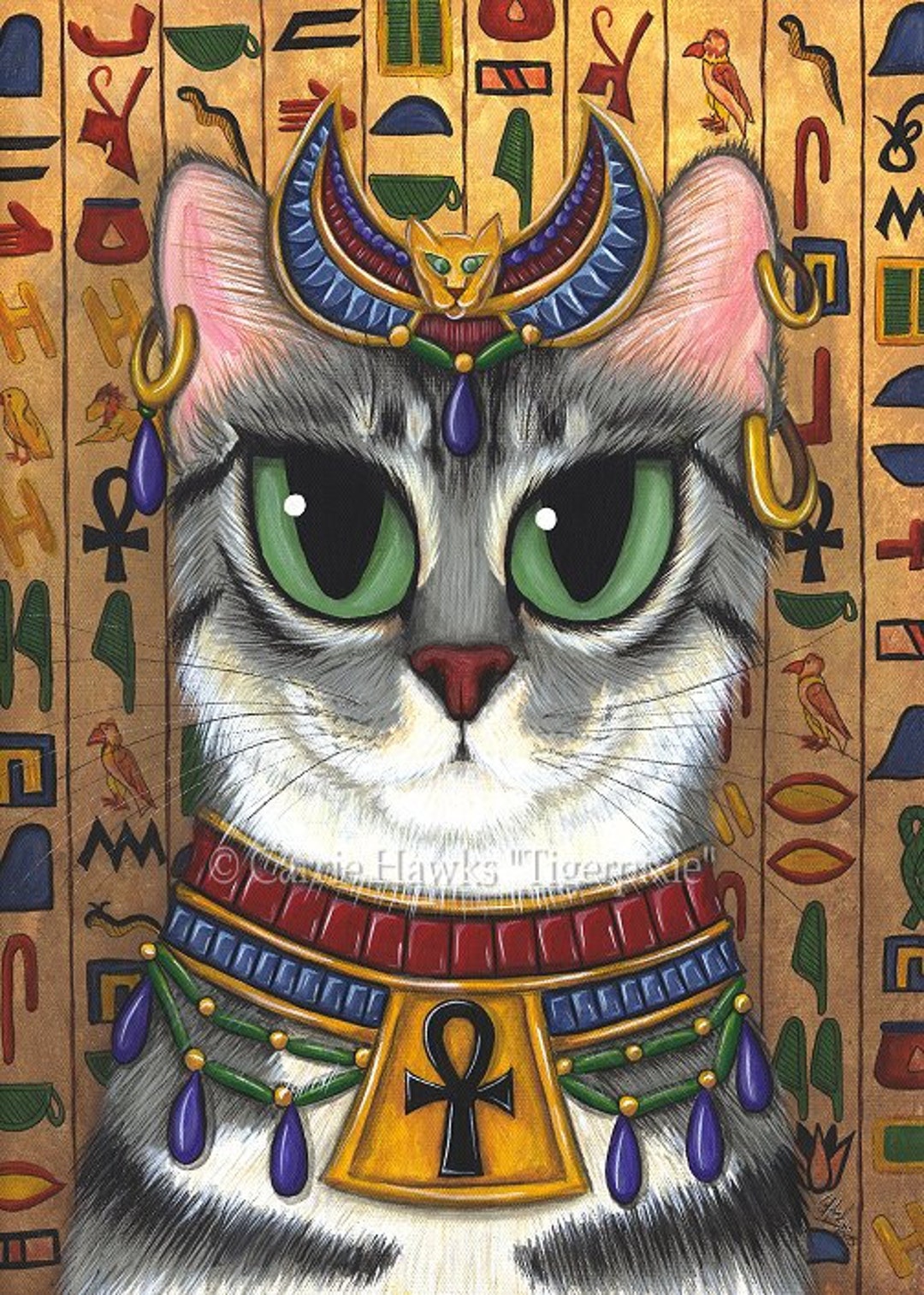 Egyptian Cat Bast Art Cat Painting Egypt Bastet Cat Goddess Fantasy Cat 