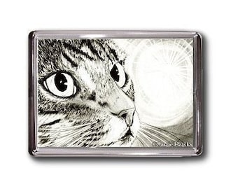 Tabby Cat Magnet Fairy Light Portrait Drawing Fantasy Cat Art Framed Magnet Cat Lovers Gift Carrie Hawks