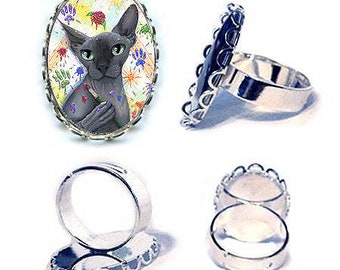 Sphynx Katzenring Künstler Katze Ring Splatter Paint Pfotenabdrücke Fantasie Katze Art Cameo Ring 25x18mm Katzenliebhaber Schmuck Carrie Hawks