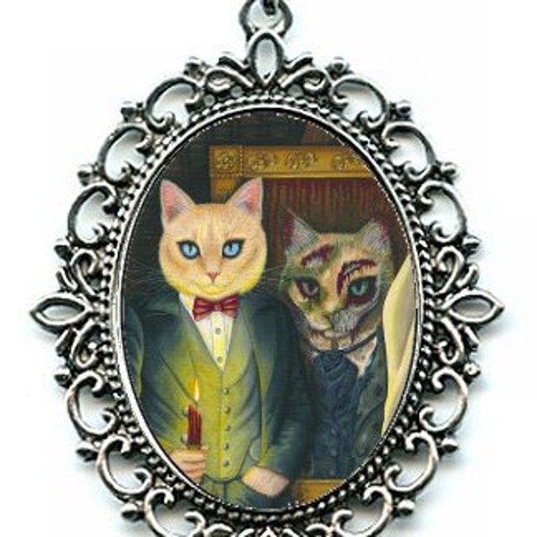 Dorian Gray Cat Cameo The Picture of Dorian Gray Gothic Cat Art Cameo Pendant 40x30mm Gift for Cat Lovers Jewelry Carrie Hawks