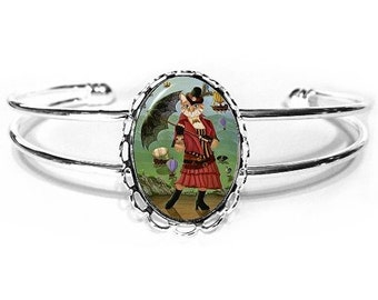 Steampunk Cat Bracelet Victorian Cat Airships Hot Air Balloons Fantasy Cat Art Cameo Bracelet 25x18mm Gift for Cat Lovers Jewelry