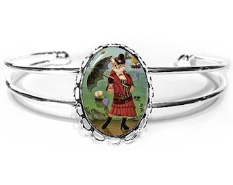 Steampunk Cat Bracelet Victorian Cat Airships Hot Air Balloons Fantasy Cat Art Cameo Bracelet 25x18mm Gift for Cat Lovers Jewelry