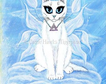 Air Fairy Cat Art Elemental White Fairy Cat Winged Fantasy Cat Art Limited Edition Canvas Print 11x14 Art For Cat Lover Carrie Hawks