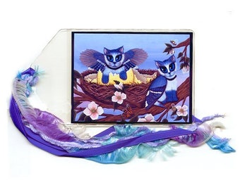 Blue Jay Cats Bookmark Kittens Bluejay Bird Cats Winged Cats Spring Nest Blue Jays Cat Art Mini Bookmark Gift For Cat Lover Carrie Hawks