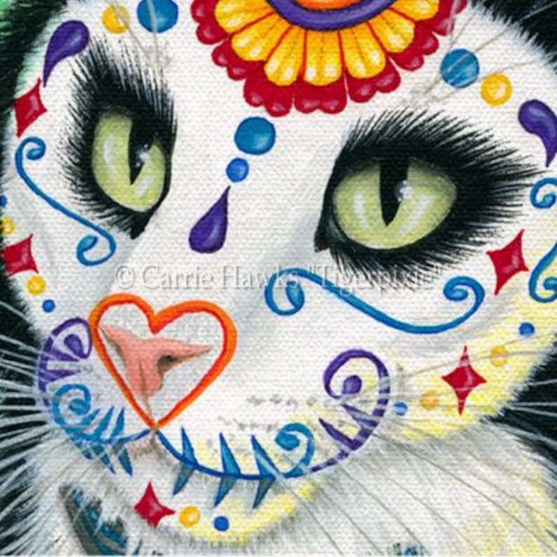 Day of the Dead Cat Art Cat Painting Candles Gothic Mexican Sugar Skull Cat Fantasy Cat Art Print Cat Lovers Art Carrie Hawks image 2