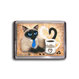 Coffee Siamese Cat Magnet Seal Point Siamese Cat I Love Coffee Mug Fantasy Cat Art Framed Magnet Gifts For Cat Lovers Carrie Hawks