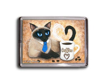 Coffee Siamese Cat Magnet Seal Point Siamese Cat I Love Coffee Mug Fantasy Cat Art Framed Magnet Gifts For Cat Lovers Carrie Hawks
