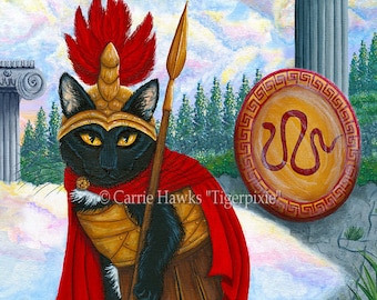 Ares God of War Cat Greek God Warrior Black Cat Greek Mythology Olympus Cat Art Limited Edition Canvas Print 11x14 Cat Lovers Art