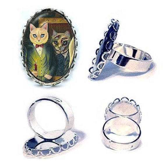 Dorian Gray Cat Ring The Picture of Dorian Gray Gothic Cat Art Oscar Wilde  Cameo Ring 25x18mm Gift for Cat Lovers Jewelry Carrie Hawks