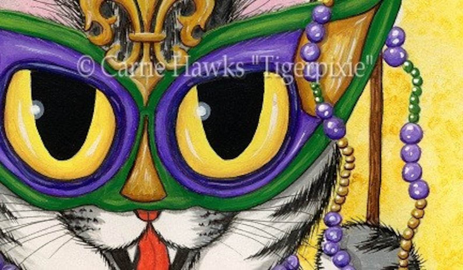 Mardi Gras Cat Art New Orleans Cat Painting NOLA Mardi Gras Etsy
