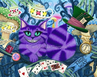 Cheshire Cat Art Cat Painting Alice in Wonderland Cat Art Fantasy Cat Art Limited Edition Canvas Print 14x11 Art For Cat Lover Carrie Hawks