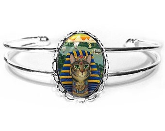 Egyptian Cat Pharaoh Bracelet Egypt Bast Cat King of Pentacles Bastet Cameo Bracelet 25x18mm Gift for Cat Lovers Jewelry Carrie Hawks